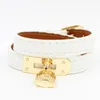 Luxury Leather Skin Bracelet Lock Designer Bangle Charm Bracelets Jewelry Women Men Stainless steel Double Wrap Vacuum Gold Pating234k