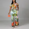 Summer feminino moda 2 peças conjuntos de colheitas estampadas florais Tops compridos