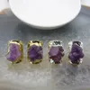 Cluster Rings Trendy Natural Amethysts Nugget Adjustable Rings,Irregularly Shaped Purple Quartz Fashion Men Women Golded/Silvery Plated