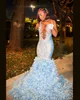 2022 Plus Size Arabic Aso Ebi Luxurious Mermaid Feather Prom Dresses Pärled Crystals Evening Formal Party Second Reception Birthday Engagement Gowns Dress ZJ407