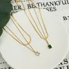 Pendant Necklaces Stainless Steel Emerald Sweater Chain For Women Vintage Fashion Contracted Cross Border Superposition Of Double Necklace J