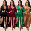 Women's Two Piece Pants Women's Women 2 Matching Set Casual Tied Up Full Sleeve Crop Top Cut Out Split Trousers Two-piece Suit Outfits