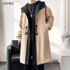 Leggibile Primavera Autunno Trench Coat Uomo Casual Long Trench Uomo Solid Giacca lunga Maschile Giacca a vento con cappuccio Mens L220725