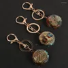 Keychains Natural Stone Chip Gravel 7 Chakra Tree of Life Orgone Pendant Ethnic Healing Crystal Harts Key Holder AccessoriesKeychains Emel22