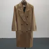 [EWQ] Korea Chic Temperament Khaki Blazer Damskie Jesienne Notched Loose Double Długosz Długi Rękaw Długie Kurtka 220402