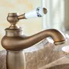 Badezimmer-Wasserhahn, antike Bronze, Waschbecken, massives Messing, Vintage-Stil, Einhebelmischer, dekorative Keramik