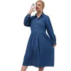 Plus storlek klänningar överdimensionerade casual kvinnor höst sundress mode lapel hals långärmad solid denim skjorta klänning vestidos robe femmeplus