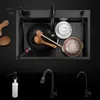 أسود نانو غسل حوض واحد بالوعة إبداع مصارف المطبخ الإبداعية المصافاة مصراع المنزل مصنوعة يدويًا.