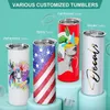 مستودع محلي في الولايات المتحدة 50pcs/carton تسامي Tumblers 20oz من الفولاذ المقاوم للصدأ مستقيمًا فارغًا فارغًا أبيض مع الأغطية وزجاجات هدية نقل حرارة القش