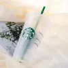 Canecas Mermaid Goddess Starbucks 24 oz/710 ml Canecas de plástico Tumbler Reutilizável Transparente para Beber Fundo Plano Pilar Forma Tampa Copos de Palha caneca 915 fuzhenkai