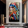 Moderne coloré tribu fille plume guerrier toile peinture affiches et impression mur Art photo pour salon décor à la maison Cuadros