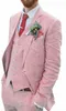 Fashion Men Linen Suits Beach Summer Wedding Groom Tuxedos 3 Pieces Two Buttons Groomsmen Suit Jacket Vest Pants Tie Notched Lapel