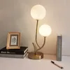 Nouveau Laiton nordique Double têtes boule de verre lampes de Table salon chambre chevet étude doré fer lampes de bureau