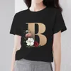 Camiseta feminina de verão 26 Série de impressão em alfabetismo inglês