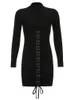 HEYounGIRL Tie Up Bandage Black Bodycon Dress Autumn Basic Long Sleeve Knitted Mini Dresses Ladies Skinny Casual Winter Fashion 220812