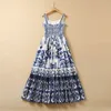 Casual Dresses European and American women's summer new Condole belt Fashionable palace printed cotton pleated dress
