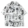 Camisas informales para hombre, ropa informal estilo Hip Hop, blusa hawaiana de manga corta con estampado completo de calavera para hombre, camisas con botones góticos Harajuku de verano para hombre