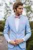 Bleu ciel clair hommes costume cranté revers Blazers mariage hommes smokings Slim Fit marié porter 2 pièces ensemble veste et pantalon de bal