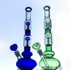 Nave via mare Double 4 Arms Tree Perc Narghilè Bicchiere in vetro Bong Green Blue Oil Dab Rigs con tubi d'acqua Downstem diffusi