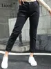Liooil Streetwear bawełniana elastyczna talia brązowe spodnie damskie damskie spodnie dżinsowe z kieszeniami wiosenne damskie stretch sexy dżinsy 220402