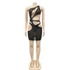 CM. Yaya Solidna sukienka nachylone ramię Dianmonds Slim Mini Dress Sexy Party Hollow Out Dress 220516