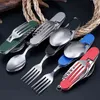 Folding Tableware Portable Multi-purpose Tool Western Tableware Utensils Bottle Opener Picnic Camping Spoon Knife and Fork Y220530