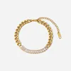 Link Chain ALLME 2022 Sparkly CZ Zircon Splice Charm Bracelet For Women Gold Color Stainless Steel Chunky Cuban Bracelets Inte22