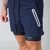 Summer Running Shorts Mens Gym Jogging Fitness Training Quick Dry Bodybuilding 2 in 1 Navy Blue Casual 220614