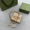 Shiny Diamond Long Pendant Necklaces Double Letter Sweater Chain Necklace Women Rhinestone Pendants With Gift Box