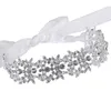 Headpieces Crystal Flowers Ribbon Bridal pannband Tiara Crown Silver Plated Wedding Hair Accessories Rhinestone Women Head Pieces