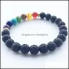 Bransoletki z koralików Biżuteria Natural Black Lava Stone Energy 7 Reiki Chakra Healing Nce 8Mm Colorf Koraliki Bransoletka Dla Mężczyzn Kobiety Stretch