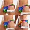 HL60 stained glass print sexy men swimwear beach low waist tight half pack hip bikinis swimsuits gay men thong swim briefs 220509