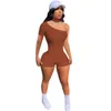 2022 Zomer sexy body suit geribbeld een schouderjumpsuit