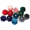 Hexagon Velvet Ring Box مربع مزدوج حلقة التخزين حامل القلادة قلادة قلادة المجوهر