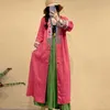Płaszcze damskie okopy johanature kobiety lniane haft haftowany płaszcz w szyku w szyku luźny guziki 2022
