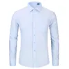 High Quality Non-ironing Men Dress Long Sleeve Shirt Solid Male Plus Size Regular Fit Stripe Business White Blue 220330