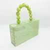 Apple Green Acrylic Evening Bag Beaded Handle Small Square Handbag Womens Dress Bags