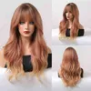 Nxy Wigs Ombre Brown Ginger Synthetic s Long Wavy Blonde with Bangs for Women Cosplay Daily Party Fake Hair Heat Resistant Fibre 220528