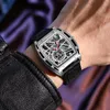 Relógios de pulso masculinos de relógios mecânicos ocos de luxo Miyota Movimento automático luminoso à prova d'água Tonneau Shape ClockWatches