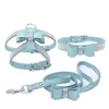 Justerbar bröstband med spänne mjuk mocka Bow Pet Dog Cat Harness Läder av hög kvalitet Pet Collar 3-Piece Set T200517