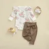 Citgeett Autumn Newborn Baby Girls Clothing Sets 2 Piece Flowers Printed Fly Sleeve Romper Tops Elastic Pants Spring Suit J220711