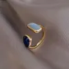 French New Retro Square Blue Oil Dripping Ring Fashion Temperament Simple Opening Ring Women's Jewelry