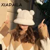 Fashion Autumn Winter Leopard Fur Bucket Hat Bear Ear Ball Plush Fisherman Soft Warm Thick Basin Protection s 220318