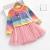 Girl039s vestidos meninas bebês vestido princesa suéter de outono velo gaze tutu crianças roupas de manga longa faixas de arco -íris para3078541