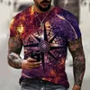 メンズTシャツレトロクロック3DプリントTシャツ夏のラウンドネックパーソナリティ特大のストリートカジュアルアート半袖