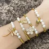 سحر الأساور فلولا النحاس الزركون Zircon Gold Bead Chain Dragonfly Bracelet Pearl Ferl Flower for Women Excalies Brtd83