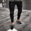 Mens Cool Brand Black Jeans Skinny разорвал разрушенные растягивающиеся стройные фигурные брюки с отверстиями для мужчин