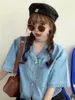 Kobieta damska harajuku biuro lady t shirt damskie niebieskie kawaii swobodny moda koreańska letnie topy kobietywomen's