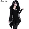 Gothic Punk Black Long Damen Hoodies Sweatshirts Herbst Mond Druckhülse Hoodie Lose Mantel Mit Kapuze Sweatshirt 220324