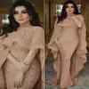 2022 New Glitter Shawl Rose Gold Evening Dress Long Sleeve Luxury Formal Prom Party Gown Mermaid Dress Vestidos